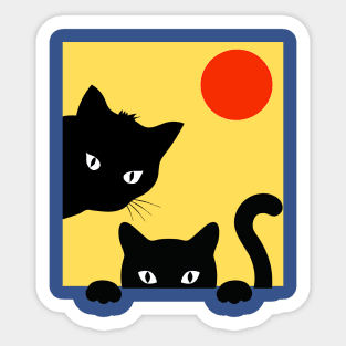 Two black cats in the window Sticker